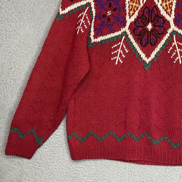Vintage Northern Isles Hand Knit Sweater Sz L Red Fair Isle Ski 80s 90s - Picture 6 of 16